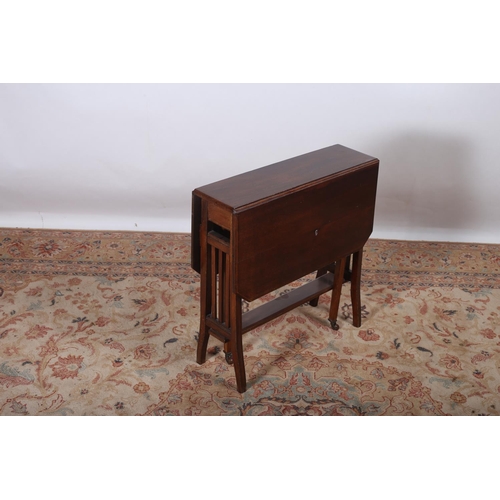 80 - A VINTAGE MAHOGANY SUTHERLAND TABLE the rectangular hinged top with canted angles on moulded legs jo... 