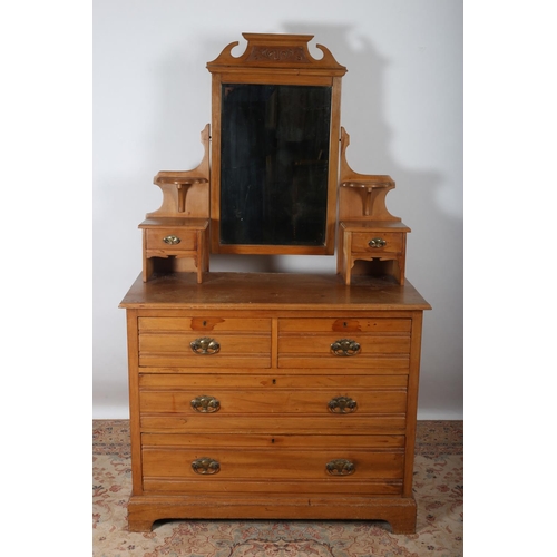 89 - A VINTAGE SATINBIRCH DRESSING TABLE the superstructure with bevelled glass mirror flanked by two sho... 