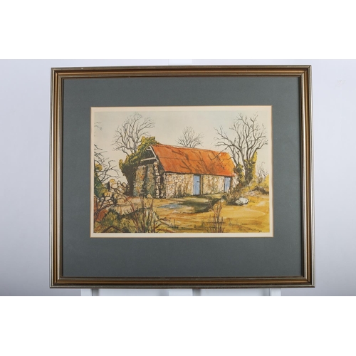 678 - ENDA CROWE OUTBUILDING Coloured print Yvon Cretinon Bulls Street a watercolour signed lower right in... 