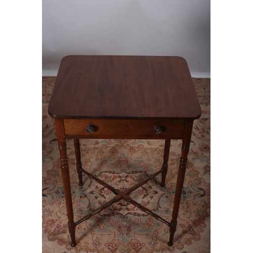 75 - A GEORGIAN MAHOGANY OCCASIONAL TABLE of rectangular outline with rounded corners and frieze drawers ... 