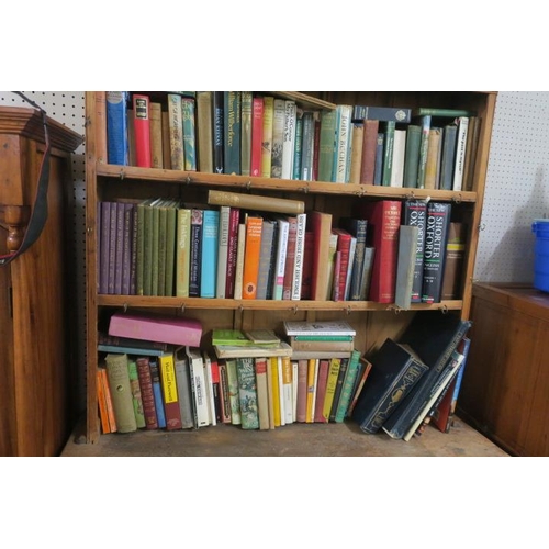 835 - A COLLECTION OF VARIOUS BOOKS on three shelves