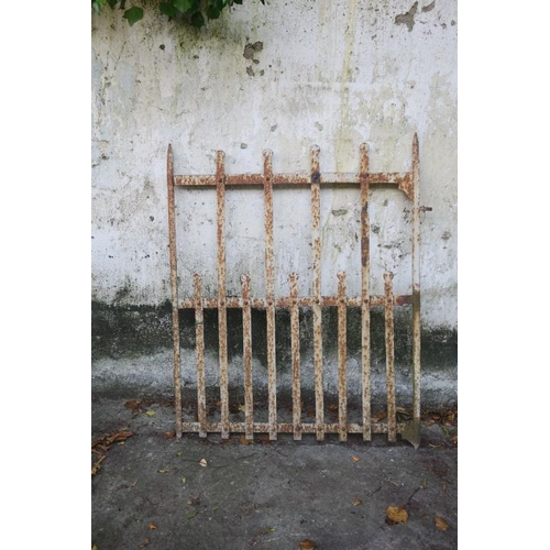 852 - A 19TH CENTURY FORGED STEEL GATE with slatted uprights and dome finials 18cm (h) x 102cm (w)