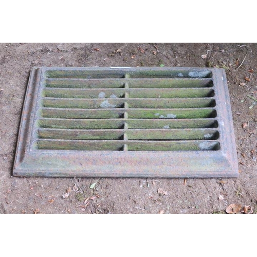 859 - A 19TH CENTURY CAST IRON FOOT SCRAPE of rectangular outline with pierced slatted panel 44cm x 29cm