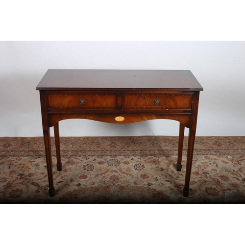 103 - A MAHOGANY CROSSBANDED SIDE TABLE of rectangular outline with two frieze drawers on moulded legs wit... 