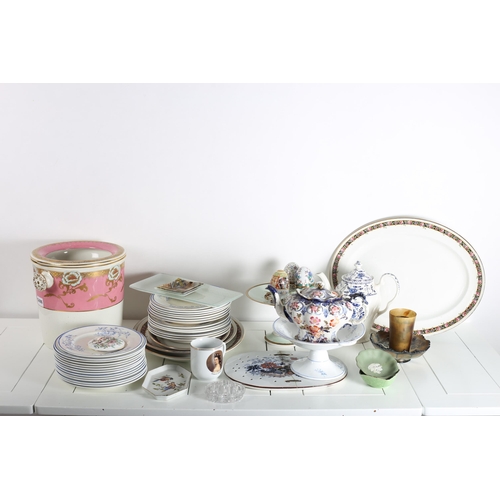 134 - A COLLECTION OF CHINA to include a Ridgeways meat strainer, a blue and white comport, a continental ... 