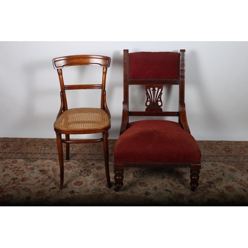 28 - AN EDWARDIAN MAHOGANY GENTLEMAN'S CHAIR with upholstered seat on turned legs together with A BENTWOO... 