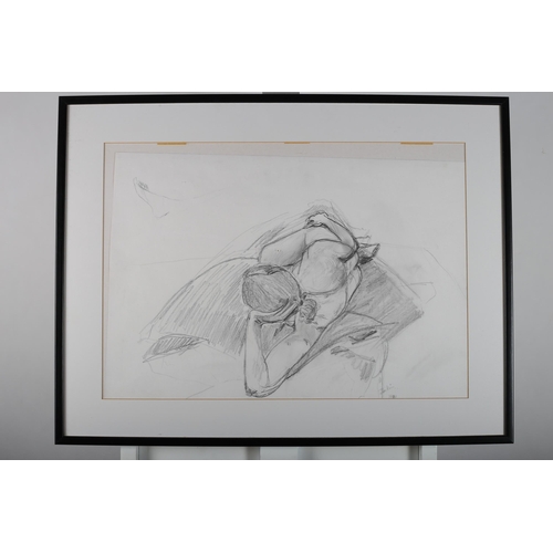 536 - RECLINING FEMALE NUDE
Charcoal and pencil
Indistinctly signed lower right, dated 1990
40cm (h) x 58c... 