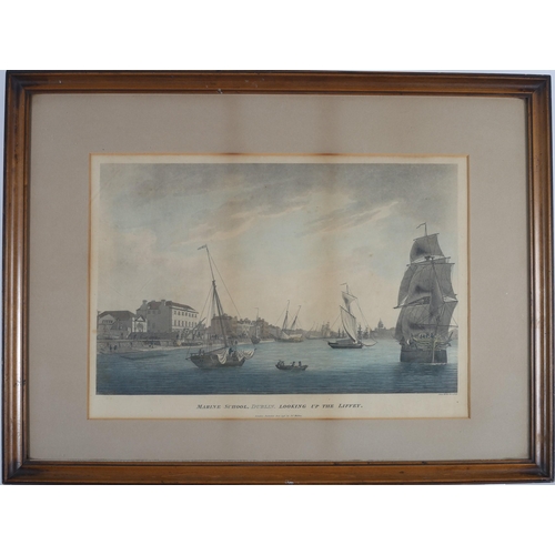 625 - JAMES MALTON MARINE SCHOOL DUBLIN LOOKING UP THE LIFFEY A coloured print  29cm x 42cm together with ... 