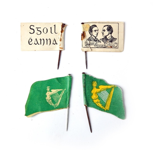 100 - Pearse Memorial Fund, four flag day pins, two types. Two flag pins with Padraig and William Pearse a... 