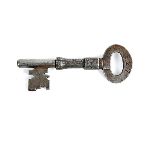 102 - Mountjoy Gaol, cell key. A steel mortice key, numbered 'B27' and '1724' to the bow. 
Provenance: Pur... 