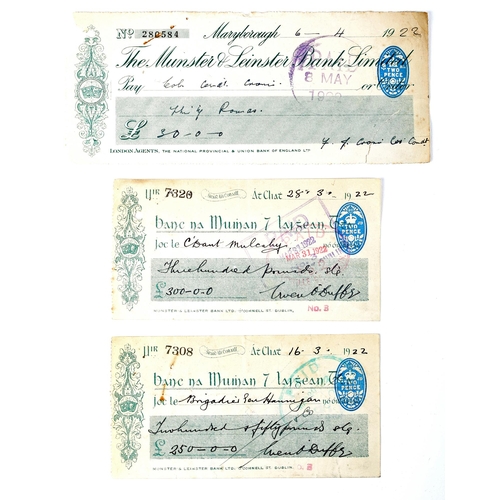 134 - National Army of the Irish Free State, 1922. Three cheques issued by prominent officers of the Free ... 