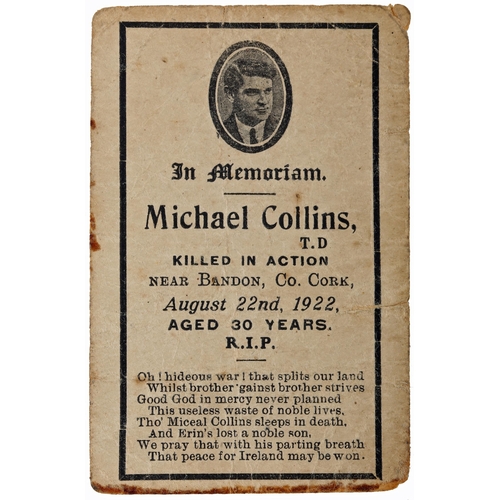 143 - Michael Collins In Memoriam card, black border, an oval portrait of Michael Collins 