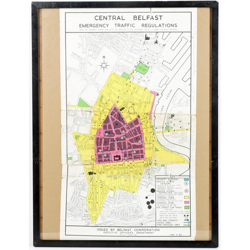 233 - Northern Ireland Troubles, Central Belfast Emergency Traffic Regulations map, issued by Belfast Corp... 