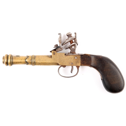 359 - 19th century French Navy brass-barrelled, .43 calibre boxlock pistol, the cannon-shaped two-stage ba... 