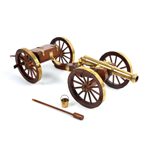 365 - Model field cannon. A brass and hardwood model of a Napoleonic 12-pounder artillery gun and ammuniti... 