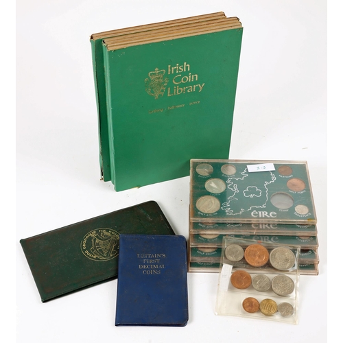 424 - Coins, Ireland, 1971 polished specimen set in folder; 1928-68, partial sets of farthings and halfpen... 