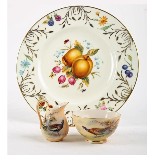 464 - Royal Worcester miniature jug and bowl, together with a Royal Worcester plate signed by C. Bowen. (3... 