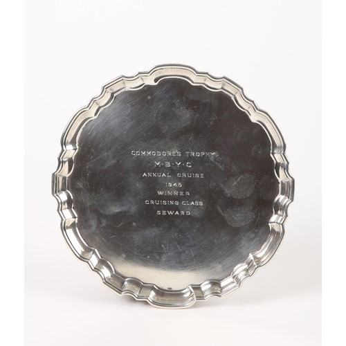 454a - Tiffany & Co. Sailing trophy, a silver circular waiter, with pie-crust rim, engraved 