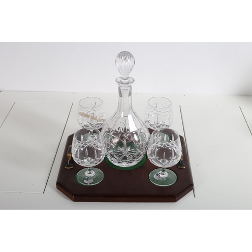 288 - SIX CAVAN CRYSTAL BRANDY GLASSES and decanter on tray, together with FOUR NEWGRANGE CRYSTAL BRANDY G... 