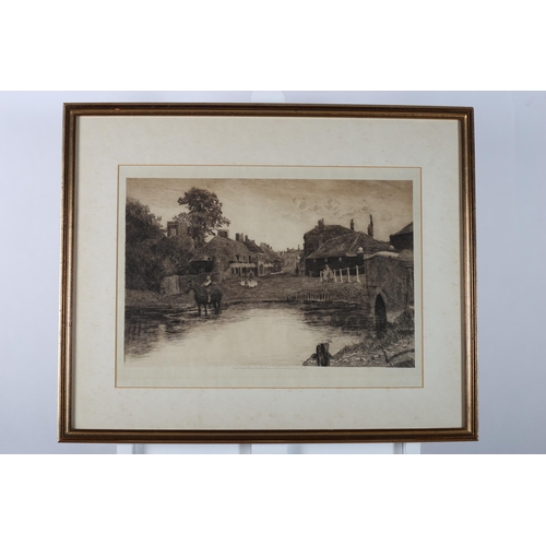 343 - AURORA, A black and white print, A Village Scene with figure on horseback, A black and white lithogr... 