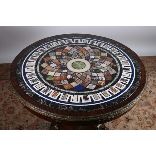 356 - A VERY FINE CONTINENTAL KINGWOOD GILT BRASS MOUNTED SPECIMAN TABLE, the circular specimen top inlaid... 