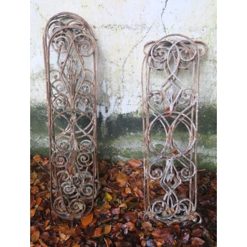 798 - SIX 19TH CENTURY WROUGHT IRON BALUSTRADE of oval outline with scroll decoration 
90cm (h) x 21cm (w)