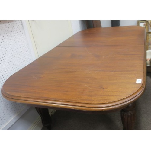 702 - A VICTORIAN DESIGN MAHOGANY TELESCOPIC DINING TABLE of rectangular outline with rounded ends with tw... 