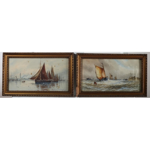 634 - W STEWART SEASCAPES WITH SAILING BOATS Watercolours a pair signed lower right 16cm x 29cm