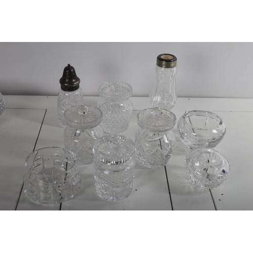 584 - A COLLECTION OF GLASSWARE to include two Waterford cut glass vases, a cut glass bowl, etc. together ... 