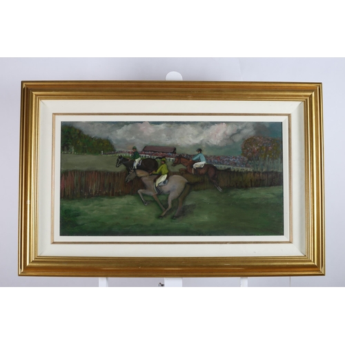 817 - JAMES (JIMMY) BINGHAM 
Over the Last
Oil on board
Signed lower left
36cm (h) x 75cm (w)