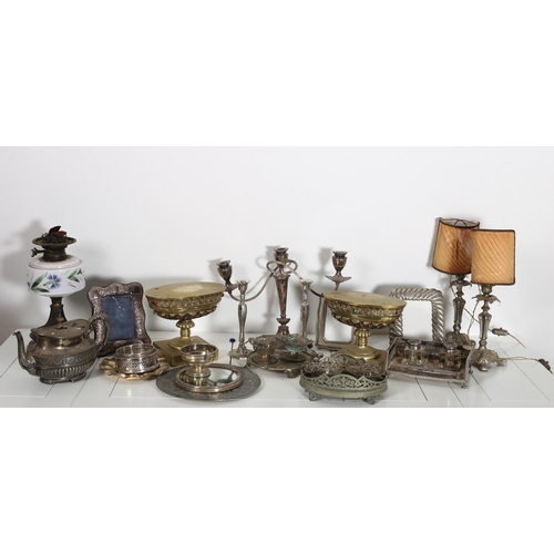 363 - A MISCELLANEOUS COLLECTON to include a pair of 19th century bronze urns, a three branch candelabra, ... 