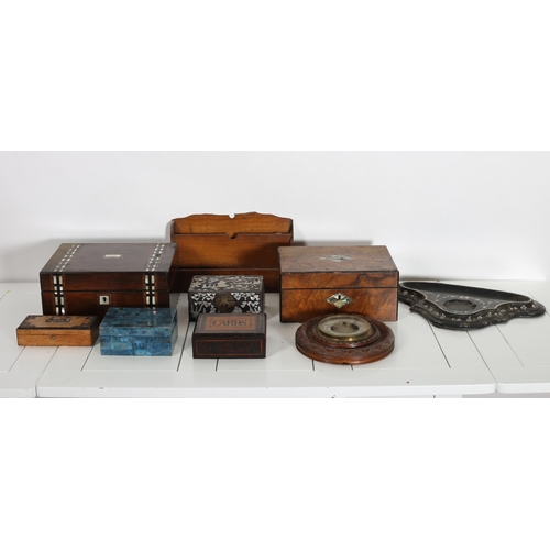 365 - A PAPIER MACHE AND MOTHER OF PEARL INLAID DESK STAND together with a Victorian walnut jewellery box,... 