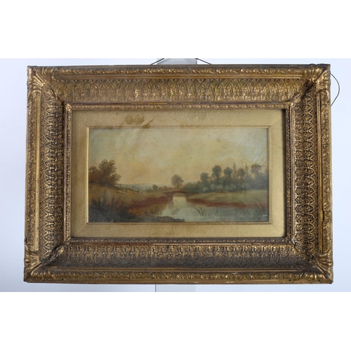 407 - ENGLISH SCHOOL 19TH CENTURY Riverscapes Oil on Board, a pair 13cm x 25cm