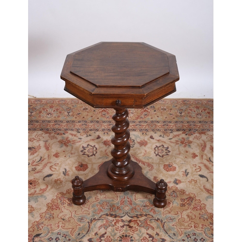 57 - A TEAK OCCASIONAL TABLE of octagonal outline the shaped top with frieze drawer raised on a spiral tw... 