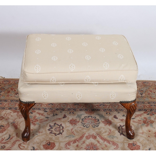 58 - A CHERRYWOOD AND UPHOSLTERED FOOTSTOOL the rectangular upholstered seat on cabriole legs with pad fe... 