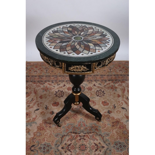 219 - A FINE CONTINENTAL EBONISED AND GILT BRASS MOUNTED SPECIMEN TABLE of circular outline the shaped top... 