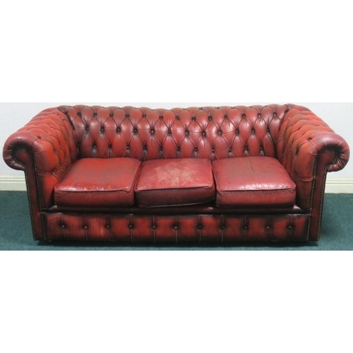 809 - A VICTORIAN DESIGN HIDE UPHOLSTERED LIBRARY SETTEE with button upholstered roll over back and arms a... 