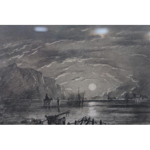 174 - MOONLIGHT SCENE WITH FIGURES ON HORSEBACK  
A pencil drawing
12cm (h) x 17cm (w) together with ROGER... 