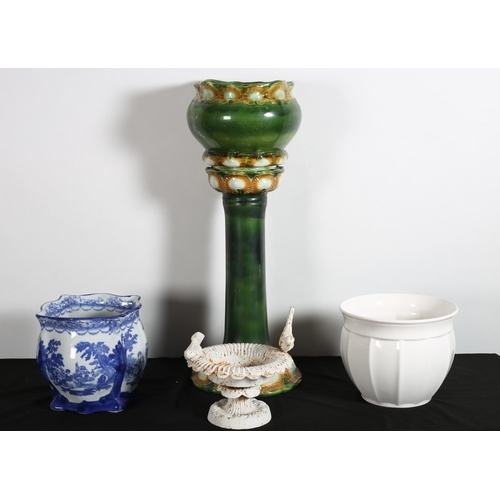 233 - A MISCELLANEOUS COLLECTION to include a cast iron bird bath, a glazed jardiniere on stand, together ... 