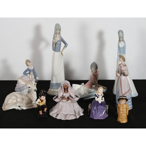 66 - A COLLECTION OF CHINA FIGURES to include four Lladro figures, two Royal Doulton figures, etc. (1)