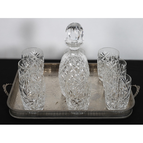 416 - A SET OF EIGHT WATERFORD CUT GLASS TUMBLERS together with a Waterford cut glass decanter and stopper... 