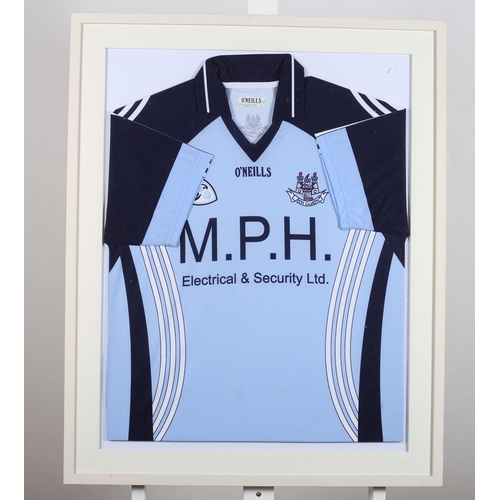 888 - A FRAMED DUBLIN GAELIC FOOTBALL JERSEY  H77 W58cm