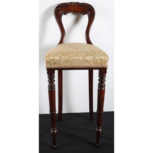 575 - A 19TH CENTURY CARVED MAHOGANY MINIATURE STOOL the foliate carved top rail above an upholstered seat... 