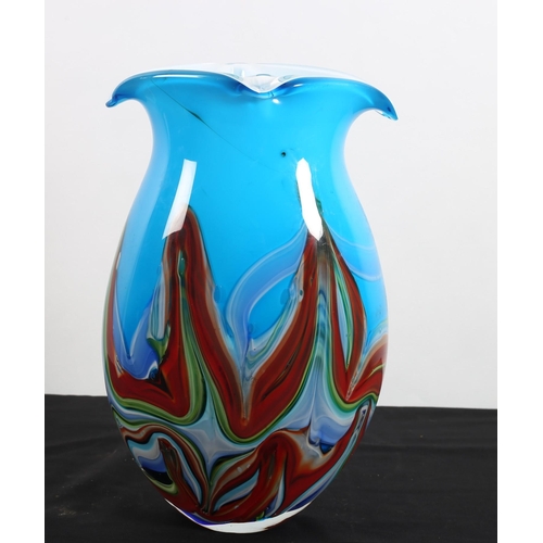 589 - A CONTINENTAL MULTICOLOURED GLASS VASE of ovoid form with flared rim 
34cm (h) x 23cm (w)