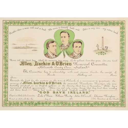 29 - 1867 Allen Larkin & O'Brien (Manchester Martyrs) Memorial, Kilrush, Co. Clare, certificate of subscr... 