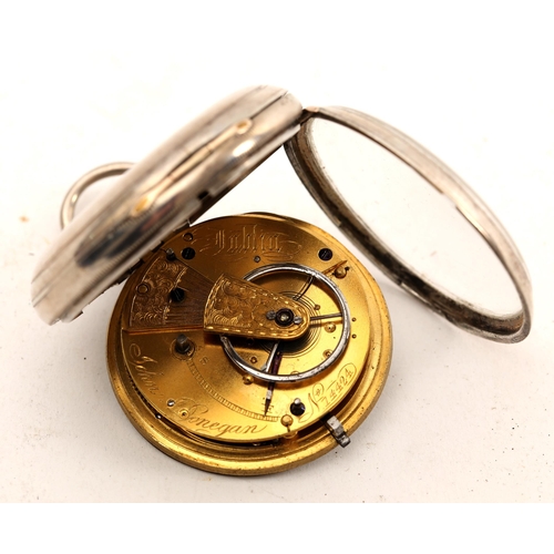 314 - A Victorian Irish open-face pocket watch by Donegan, Dame Street. A silver cased, fusee pocket watch... 