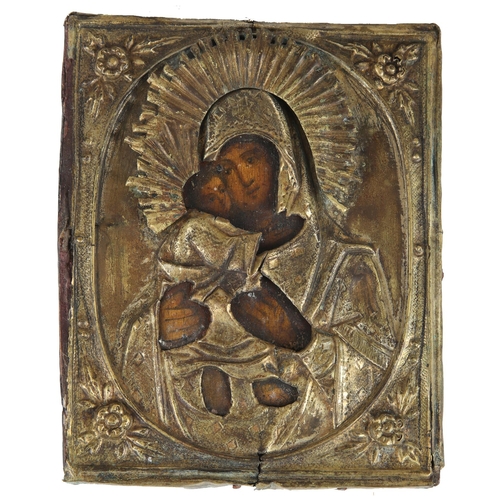 40 - A 19th century Russian Icon, Madonna and Child, oil on panel, 5¼