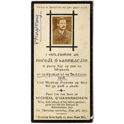 67 - 1916 Rising, executed leader Michael O'Hanrahan In Memorium card. 