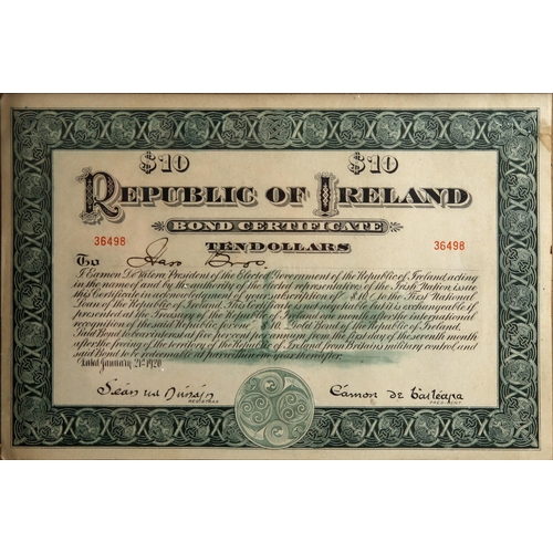 87 - De Valera Bond, 1920 (21 January) Republic of Ireland Ten Dollars Bond issued by Eamon de Valera; ac... 