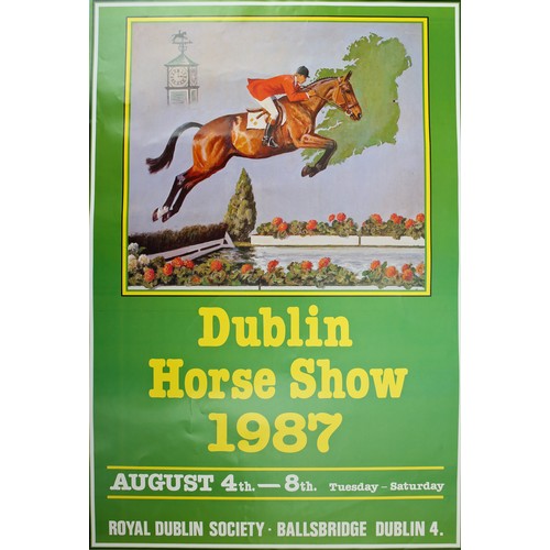 404 - Travel poster, Ireland, 1987 (August 4-8) Dublin Horse Show poster showing a horse and rider jumping... 